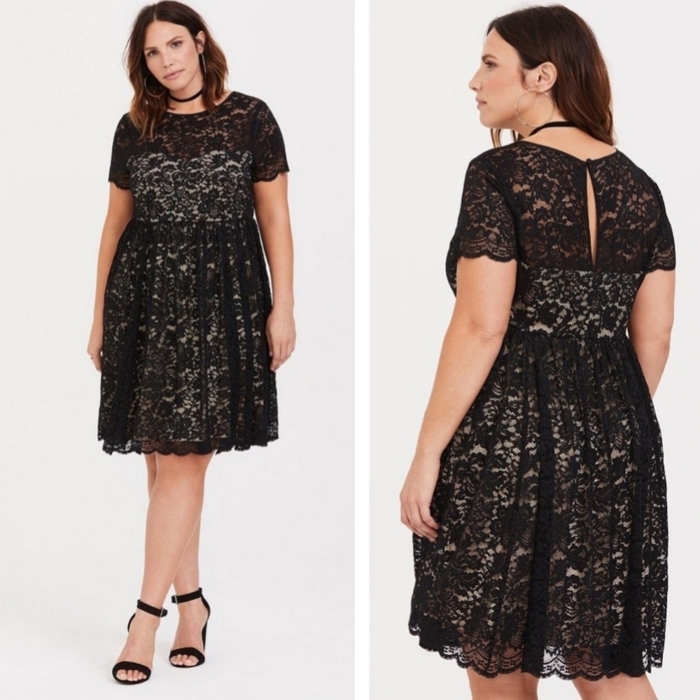 Torrid Black Illusion Lace Skater Dress 00 whimsigoth fairy wedding guest